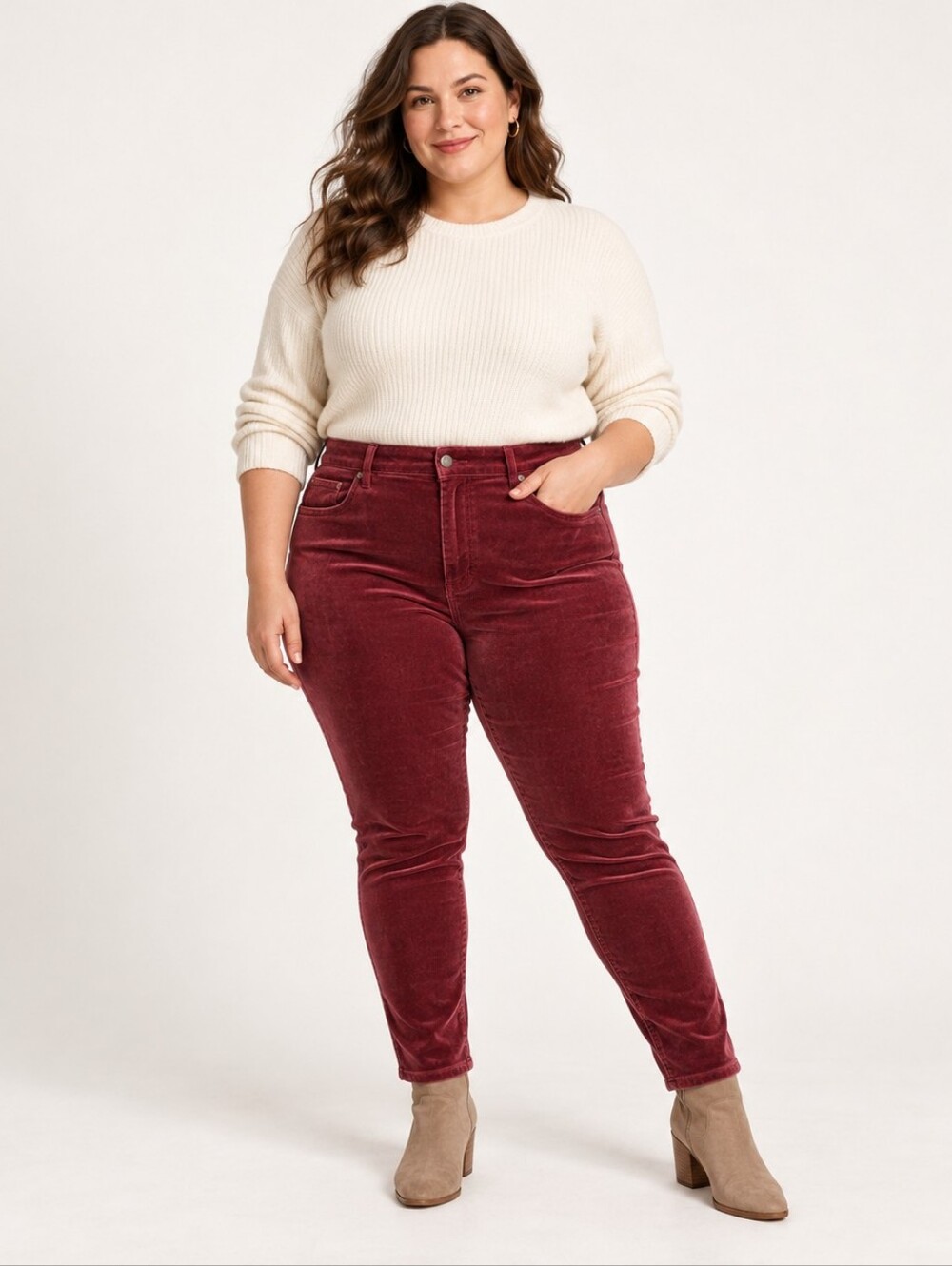 Madewell Stretch Velvet High-Rise Skinny Jeans Maroon  Plus Size 36